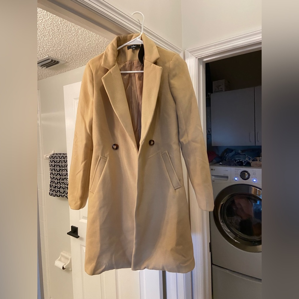 Harriet Long Double-Breasted Tan Coat - Picture 9 of 10